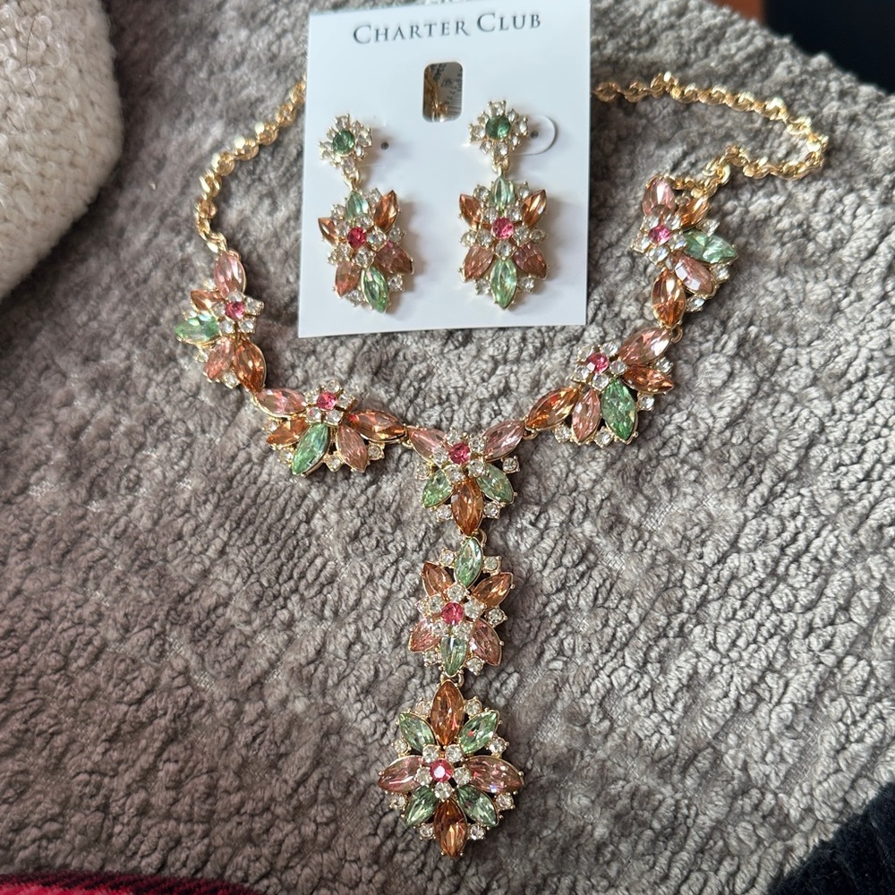 Charter club necklace and earrings brand new